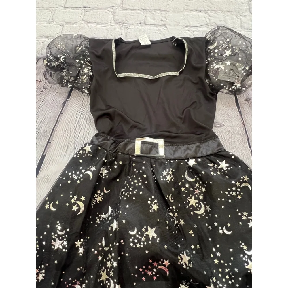 NEW Girls Halloween Celestial Witch Costume Black Silver M(7/8)